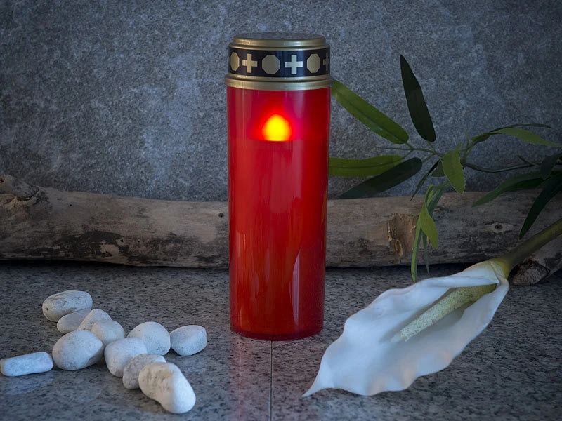 PEARL Kerzen:2er-Set XL-LED-Grablichter, Lichtsensor, Batteriebetrieb, 21 Cm, Rot – Bild 5