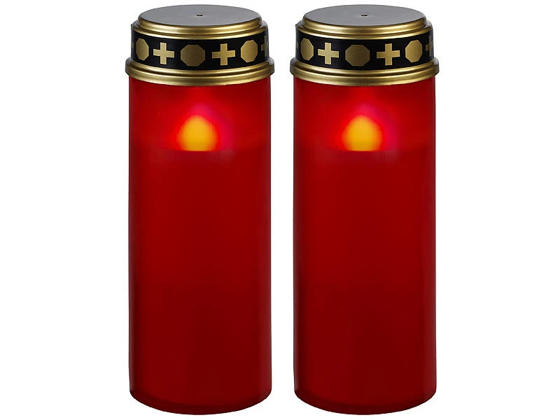 PEARL Kerzen:2er-Set XL-LED-Grablichter, Lichtsensor, Batteriebetrieb, 21 Cm, Rot – Bild 2