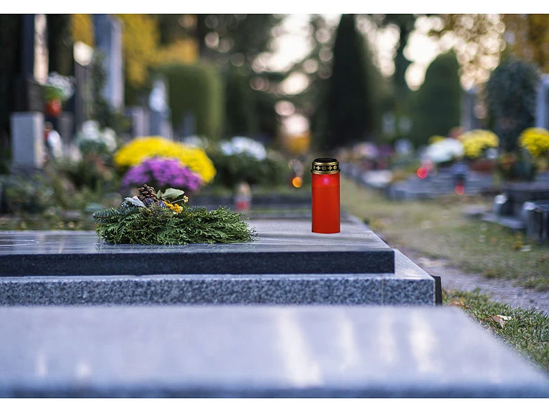 PEARL Kerzen:2er-Set XL-LED-Grablichter, Lichtsensor, Batteriebetrieb, 21 Cm, Rot – Bild 4