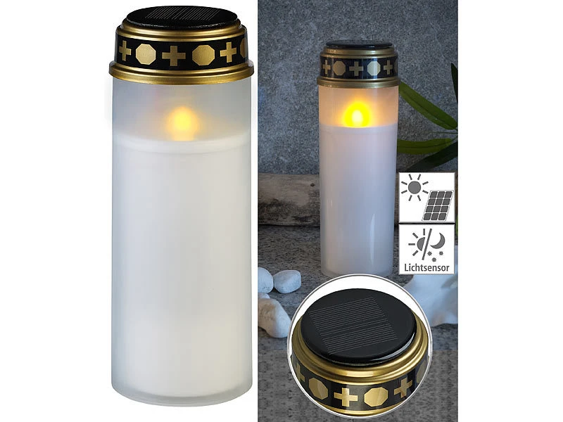 PEARL Grablaternen LED Solar:4er-Set XXL-Solar-LED-Grabkerze Mit Dauerlicht Und Akku, 21 Cm, Weiß – Bild 5