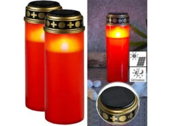 PEARL Solar Grabkerze:2er-Set Große Solar-LED-Grablichter Mit Dauerlicht, Rot