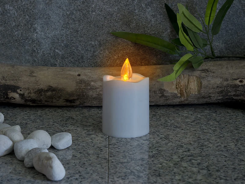 PEARL Grabkerze:2er-Set Flackernde Grablicht-LED-Kerzen Mit Dämmerungssensor, Weiß – Bild 4