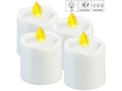 PEARL LED-Grablichter Klein:4er-Set Flackernde Grablicht-LED-Kerzen Mit Dämmerungssensor, Weiß