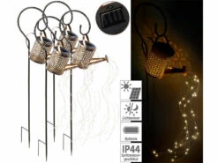Lunartec Deko-Metallgießkanne:4er Set Solar-Deko-Gießkanne Mit LED Beleuchtung Und Dämmerungssensor