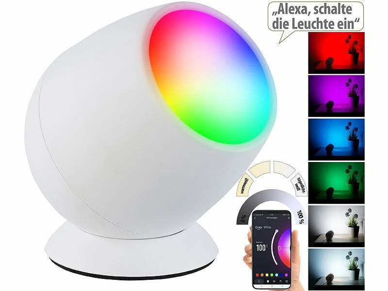 Luminea Home Control Lichtleiste:Smarte WLAN-Stimmungsleuchte, RGB-CCT-LEDs, 210 Lm, 2,2 W, USB, Weiß – Bild 2
