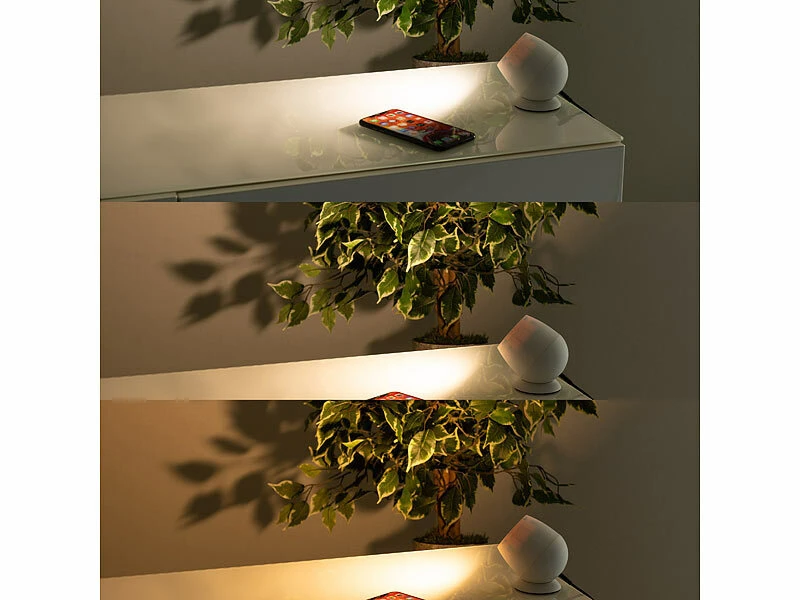 Luminea Home Control Lichtleiste:Smarte WLAN-Stimmungsleuchte, RGB-CCT-LEDs, 210 Lm, 2,2 W, USB, Weiß – Bild 5