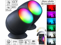 Luminea Home Control Stimmungslichter LED:2er-Set WLAN-Stimmungsleuchten, RGB-CCT-LEDs, 210lm, 2,2W, USB,schwarz
