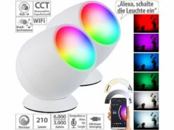 Luminea Home Control WiFi-LED-Lampen:2er-Set WLAN-Stimmungsleuchten, RGB-CCT-LEDs, 210 Lm, 2,2 W, USB, Weiß