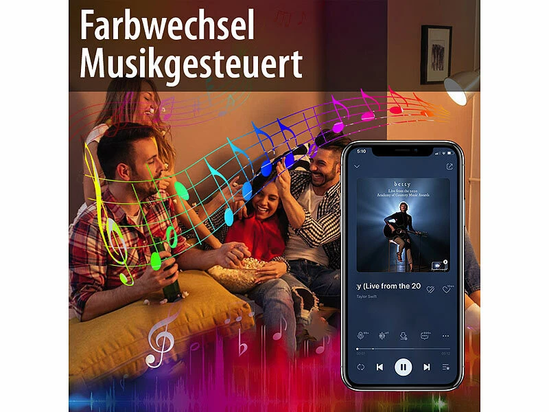 Luminea Home Control Sonnenuntergang Leuchte:Smart RGB-Sonnenuntergangs-LED-Projektionslicht, 15 W, 180°, WLAN, App – Bild 5