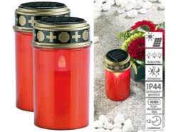 PEARL Grabkerzen:2er-Set Solar-LED-Grablichter Mit Dauerlicht, Rot