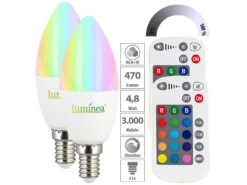 Luminea Lampen E14 RGBW-Lichter:2er-Set LED-Kerzen E14, RGBW, 4,8 W (ersetzt 40 W), 470 Lumen, Dimmbar