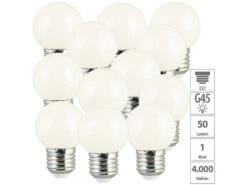 Luminea LED-Glühlampe E27:12er-Set LED-Lampen, E27 Retro, G45, 50 Lm, 1 W, 2700 K