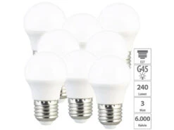 Luminea LED-Lampen Kaltweiß:8er-Set LED-Lampen, E27, G45, 240 Lm, 3W, Tageslichtweiß