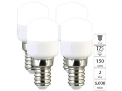 Luminea Kolben-Beleuchtung E14:4er-Set LED-Kühlschranklampen, E14, T25, 150 Lm, 2 W