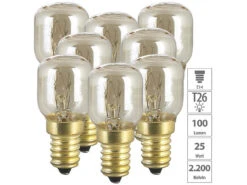 Luminea Minibackofen Lampen:8er-Set Backofenlampen, E14, T26, 25 W, 100 Lm, Bis 300 °C