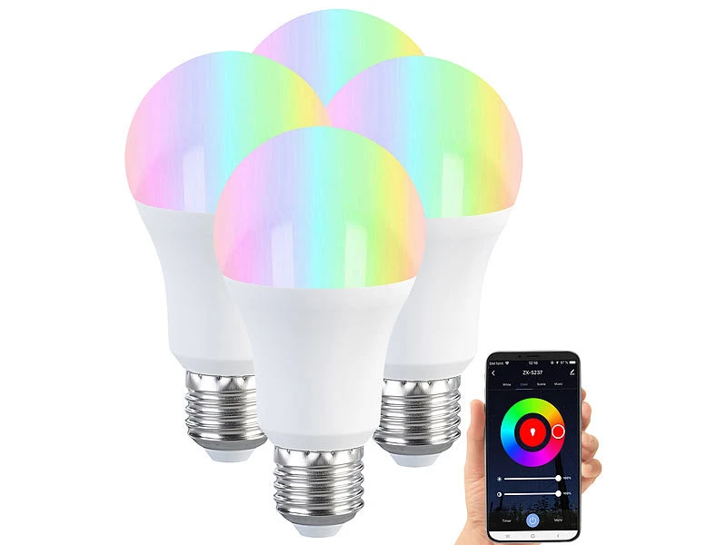 Luminea Home Control Lampen E27 Fassung:4er-Set LED-Lampen E27, RGB-CCT, 9W, 806 Lumen, ZigBee-kompatibel – Bild 3