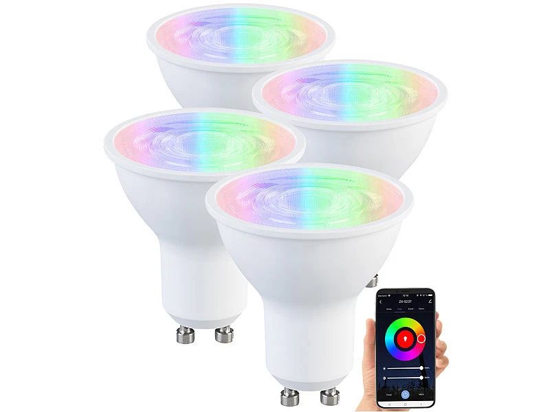 Luminea Home Control Smart Lampen GU10:4er-Set LED-Spots GU10, RGB-CCT, 4,8 W (ersetzt 35 W), Für ZigBee – Bild 3