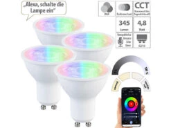 Luminea Home Control Smart Lampen GU10:4er-Set LED-Spots GU10, RGB-CCT, 4,8 W (ersetzt 35 W), Für ZigBee