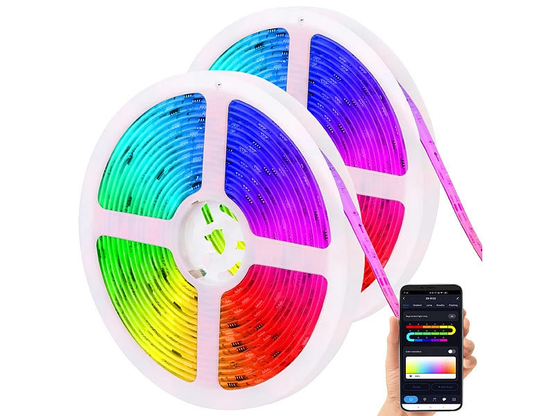 Luminea Home Control Alexa RGBIC LED Strips:2er-Set WLAN-RGBIC-LED-Lichtstreifen, App, Sprach- & Soundsteuerung,5m – Bild 3