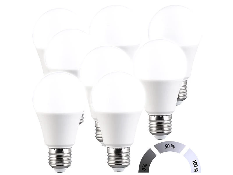 Luminea Neutralweiße LED-Lampen:8er-Set LED-Lampen Mit 3 Helligkeits-Stufen, 14 W, 1.521 Lm, 6500 K, F – Bild 2